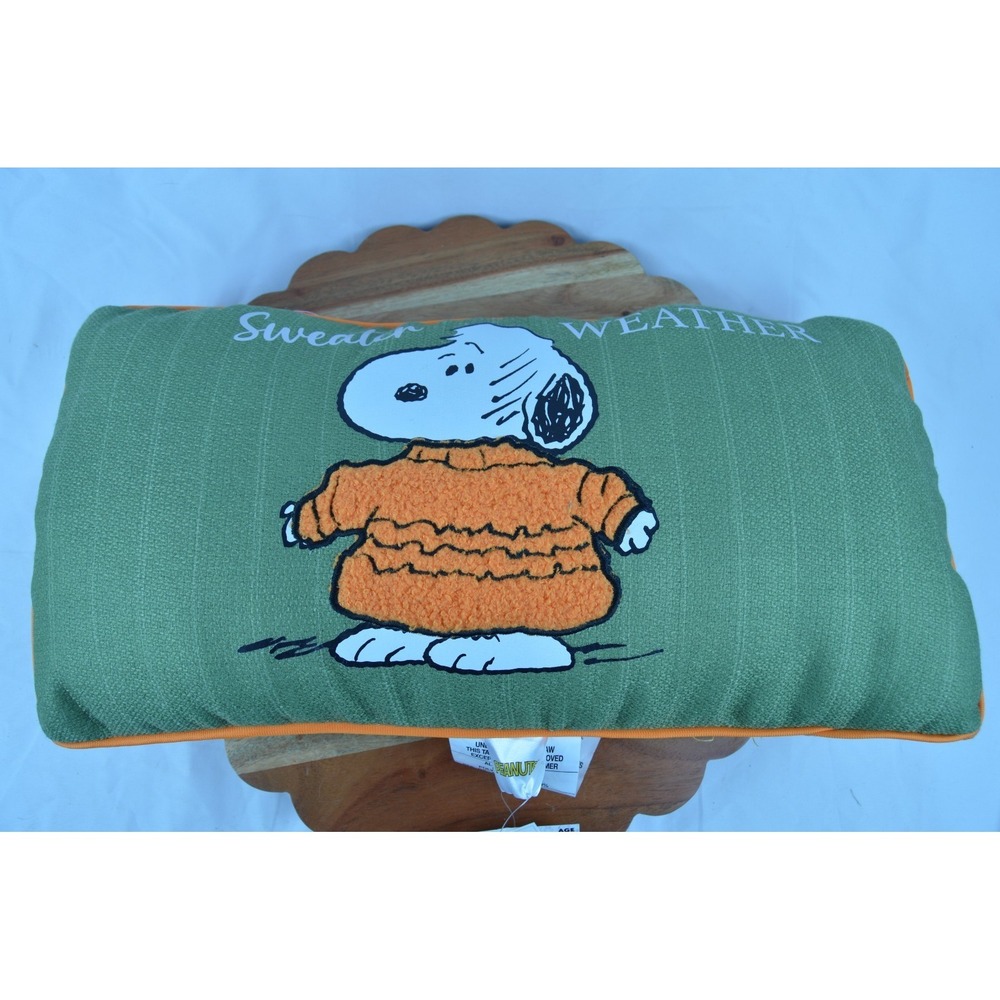 Peanuts SNOOPY Sweater Weather Pillow Fall Autumn Decor 19 x 10 in NEW NWT